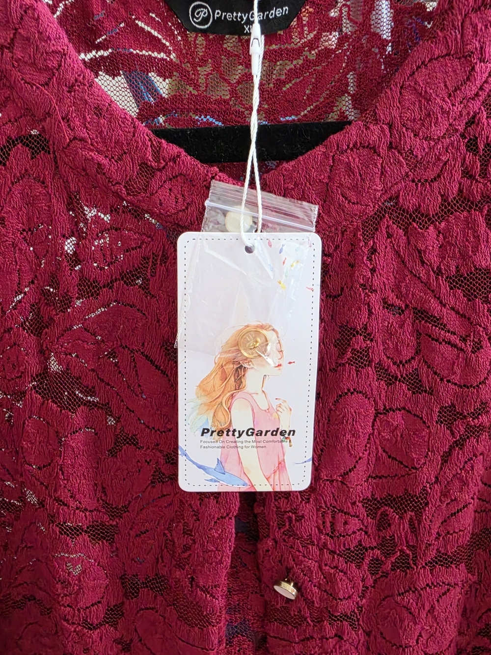 PrettyGarden Women's Floral Lace Mini Dress Pink & Black XL NWT